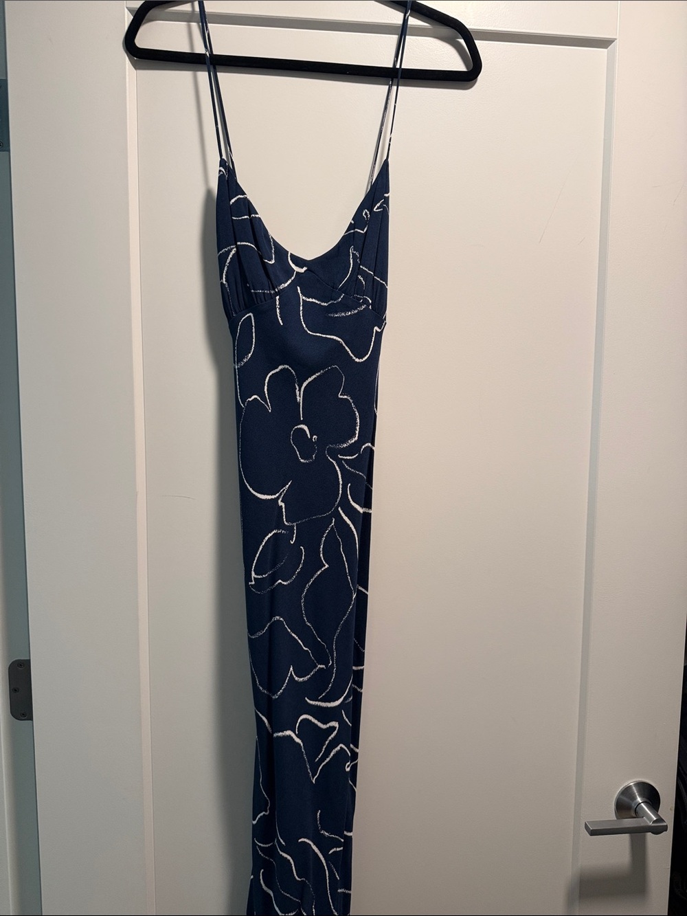 Madewell Navy Maxi Slip Dress with White Floral Outline